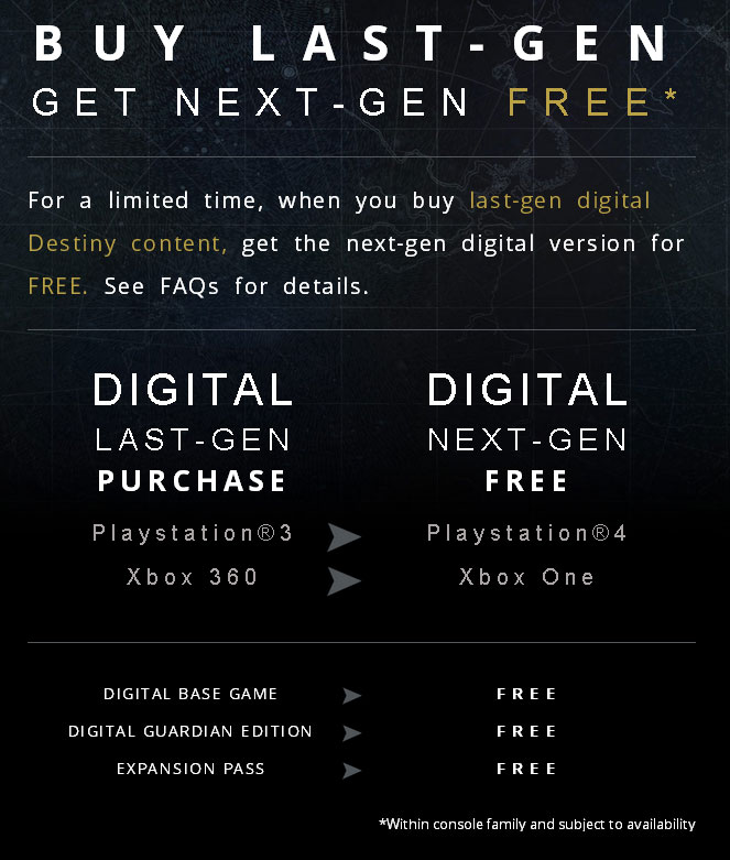 Buy Destiny PS3, Xbox 360 digitally, get PS4 or Xbox One version free ...